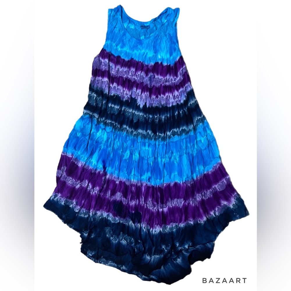 India Boutique Multicolored Tie Dyed Sleeveless Cover Up Dress Free Size - Picture 1 of 4